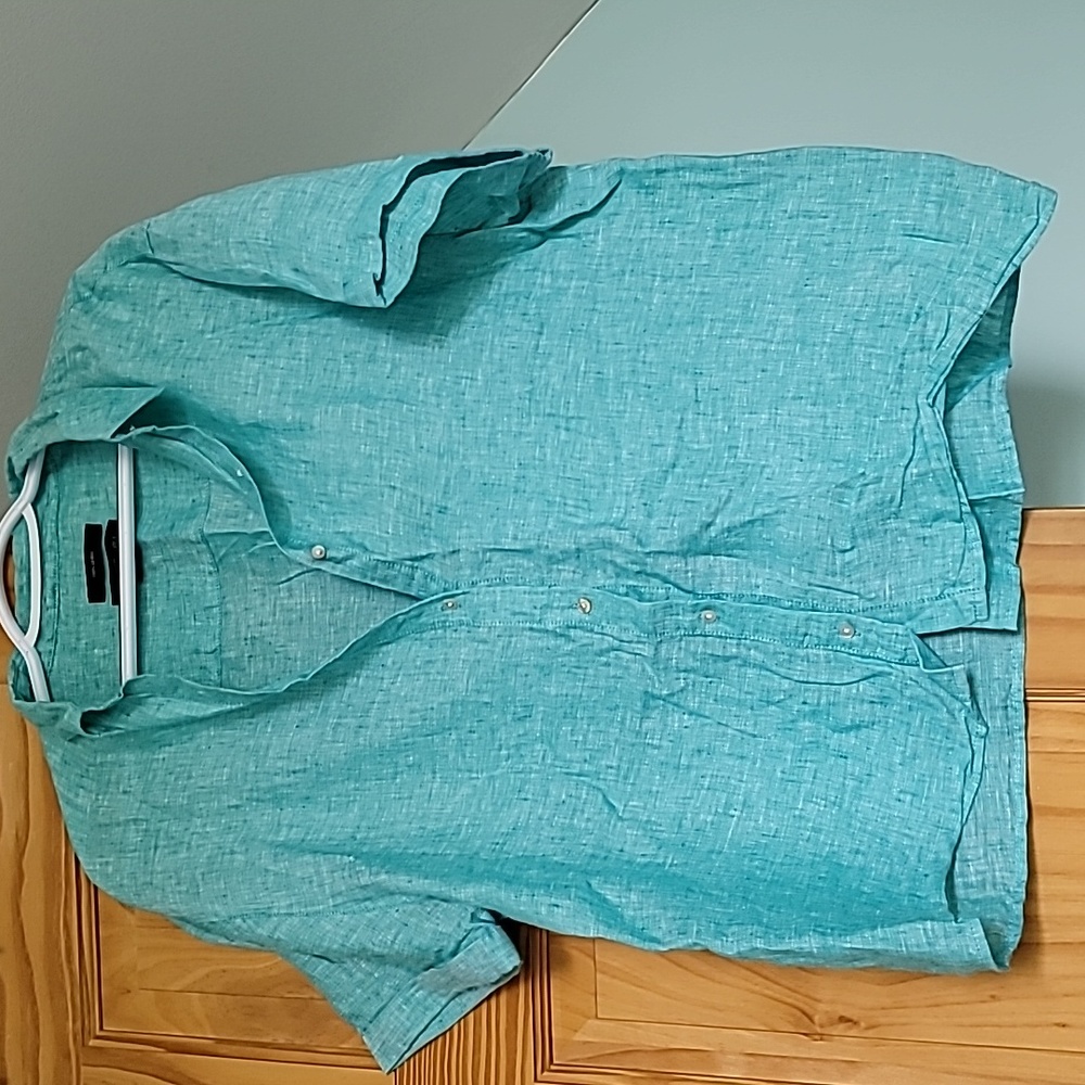 Beautiful teal blue linen blouse
